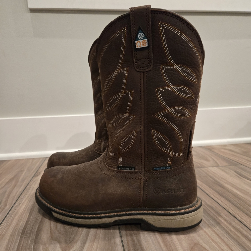 😁NWT Ariat Womens Riveter Pull-On CSA H20 Comp Toe Brown Leather Work Boots 8.5 - Picture 4 of 11